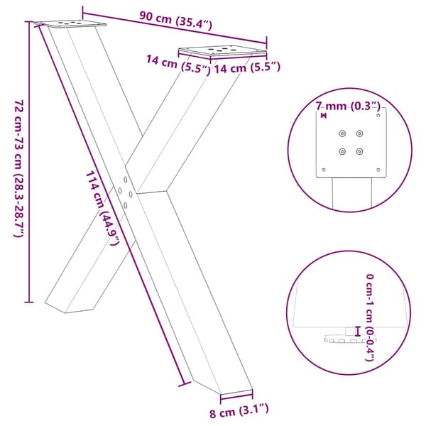 vidaXL spisebordsben, 2 stk., sort, 90x(72-73) cm, stål
