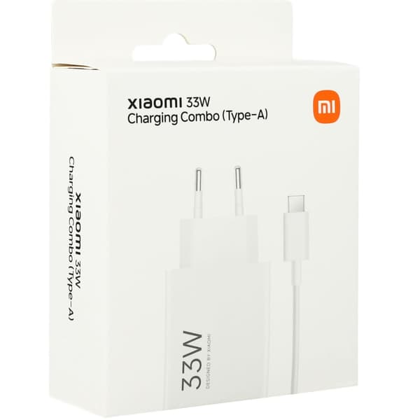 33W USB-A väggladdare med USB-C-kabel - Vit