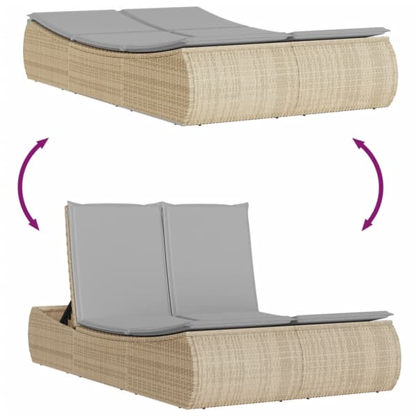 vidaXL Dubbel dagbädd med kuddar, beige, polyrotting