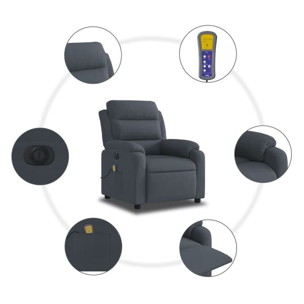 vidaXL Elektrisk massagefåtölj mörkgrå sammet