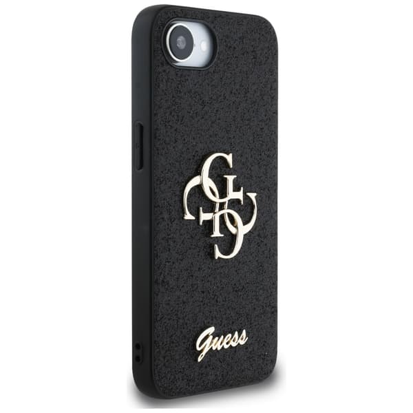 Guess Fixed Glitter Big 4G Metal Logo cover til iPhone 16e, sort