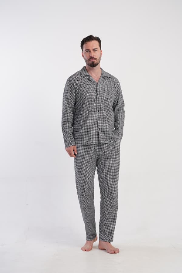 Herrpyjamas i bomull, långärmad, långbyxor, Vienetta M, dragkedja