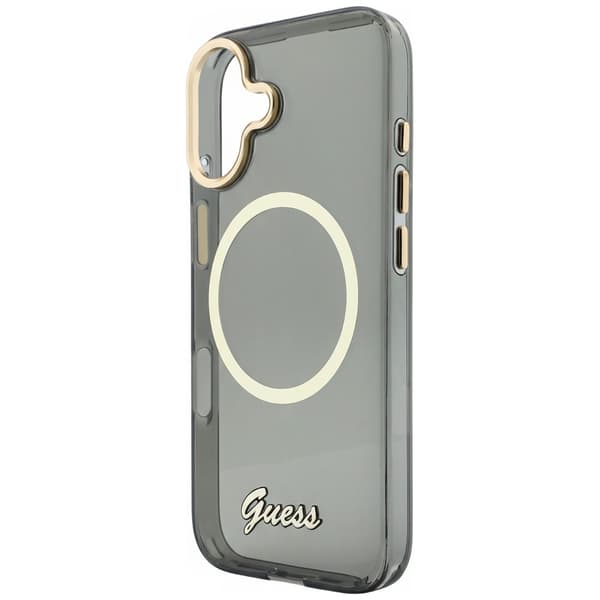 Guess IML Script Metallinen MagSafe-kotelo iPhone 17:lle, musta