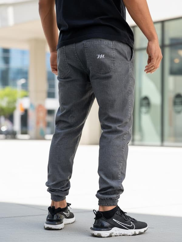 Herrgrå joggingjeans Method Mini M Logotypbroderi XXL