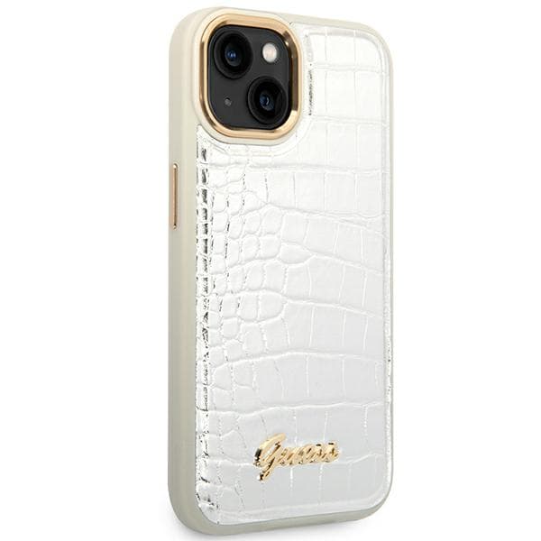 Guess Croco Collection cover til iPhone 14 Plus, sølv/sølv