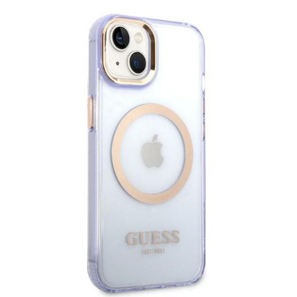 Guess Gold Outline Translucent MagSafe-etui til iPhone 14, lilla