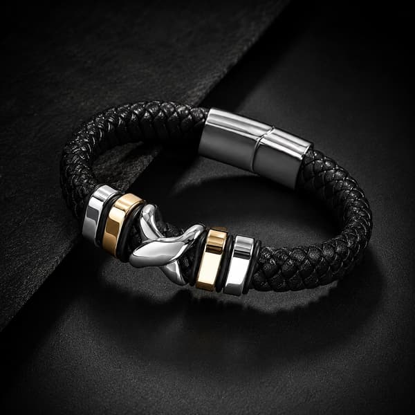 Herr Läderarmband Guld Silver TITAN Flätad Helt Tjock
