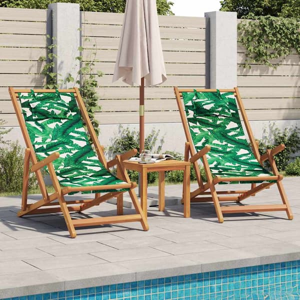 vidaXL foldbar strandstol, bladmønster, eukalyptus og stof