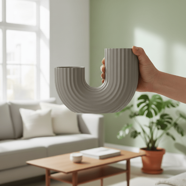 Modern, minimalistisk grå vas i U-form med elegant form