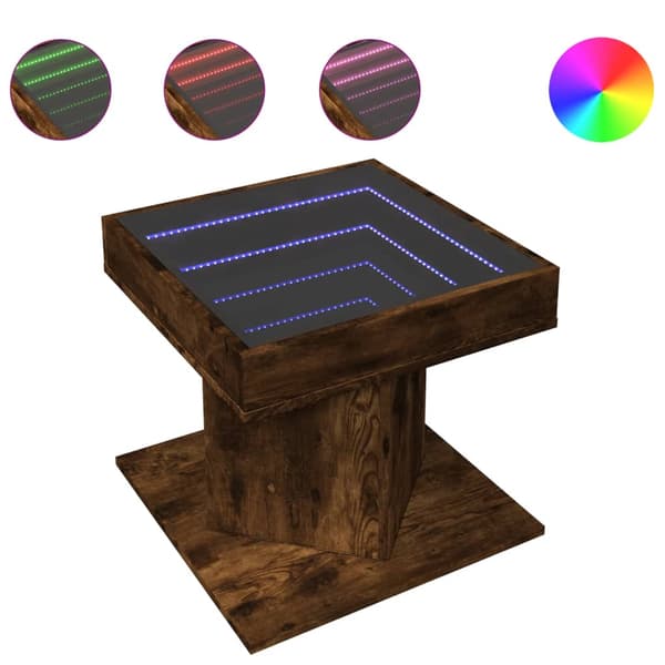 vidaXL sofabord med LED, forkullet eg, 50x50x45 cm