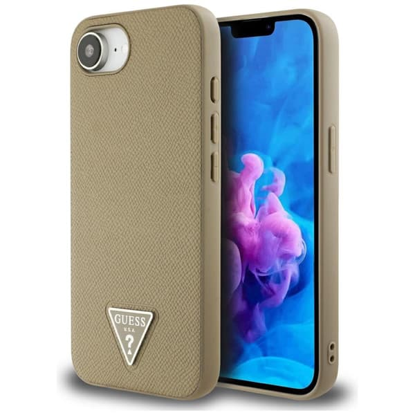 Guess Grained Triangle MagSafe-etui til iPhone 16e, brun