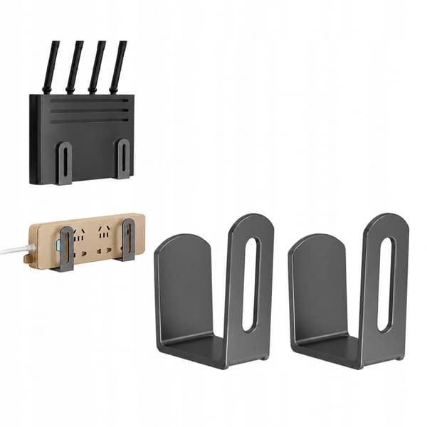 2x Vægophæng til router, dekoder, wifi-modem + monteringslim (sort)