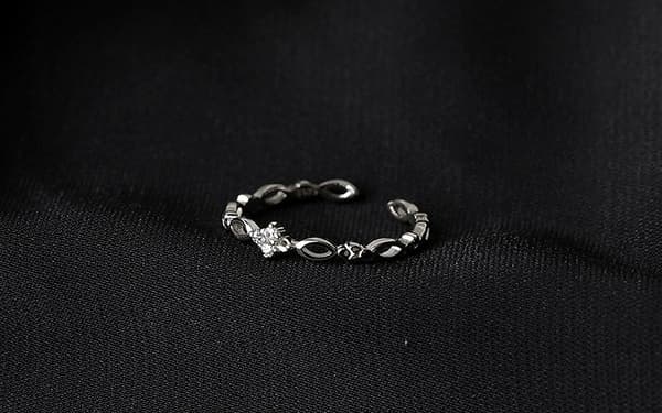 Tynd sølvring justerbar 925 krystaller diamantornament