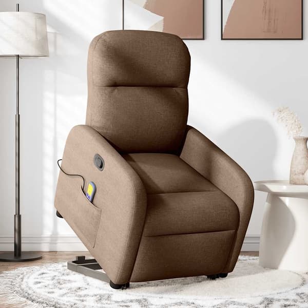 vidaXL Lyftbar massagefåtölj, brun, tygklädsel