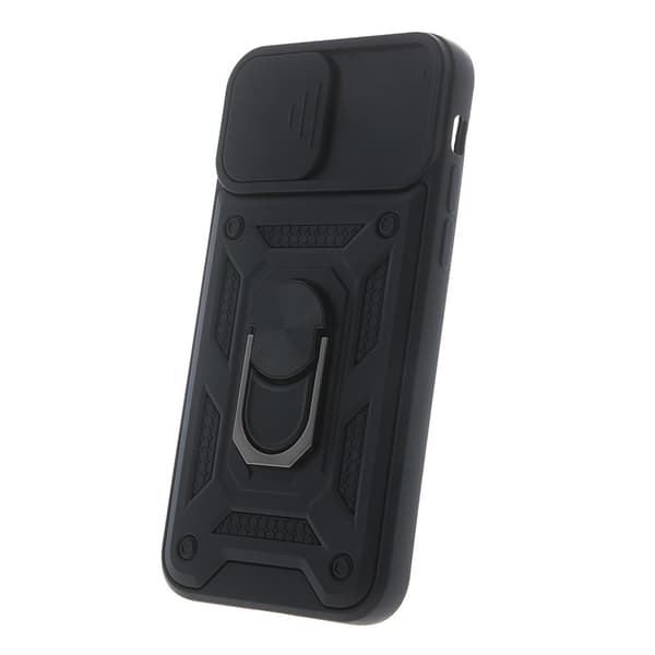 Etui til iPhone 15 Pro Max, pansret slidering, sort + 9H glas