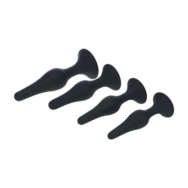 Tynde Silikone Analplugger Sæt med 4 - S/M/L/XL - Sort