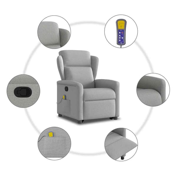 vidaXL massagestol med løftefunktion, grå, stof