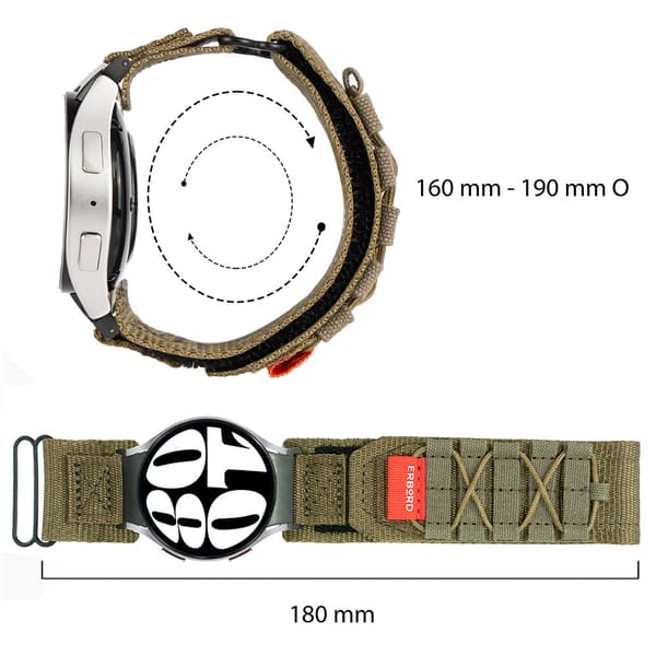 ERBORD Runner -nailonranneke Samsung Galaxy Watch 4/5/6/7 -kellolle, vihreä