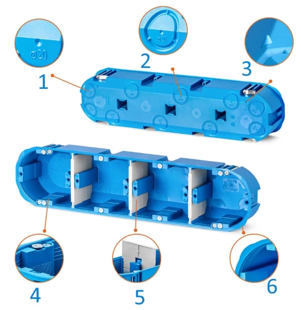 Multibox infälld elbox för Regips, djup 4x60mm, 1 st Simet