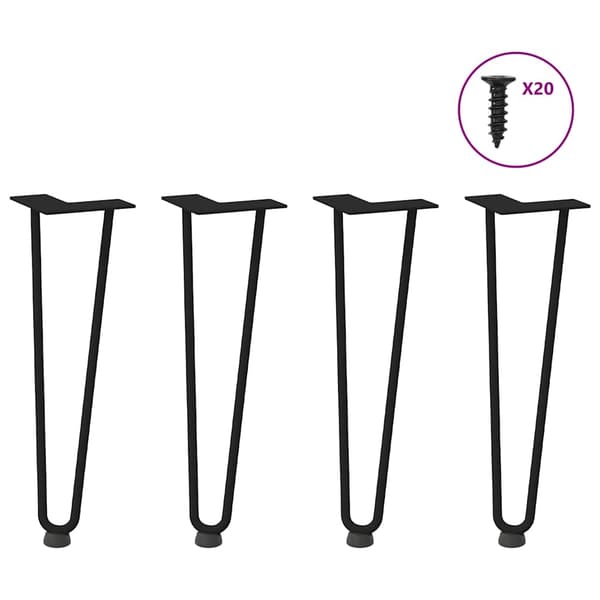 vidaXL hårnålebordben, 4 stk., sort, 42 cm, massivt stål