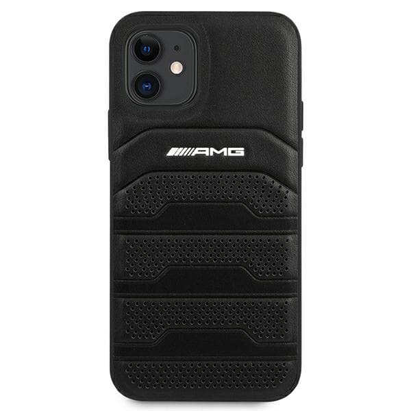 AMG lædercover med prægede linjer og sort logo til iPhone 12 mini, sort