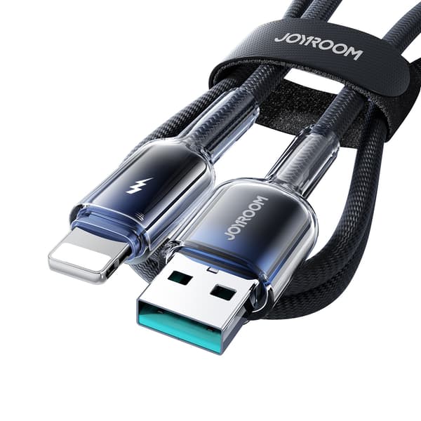 Crystal-Clear Series 3A USB-A iPhone Lightning -kaapeli 1.2m - Musta