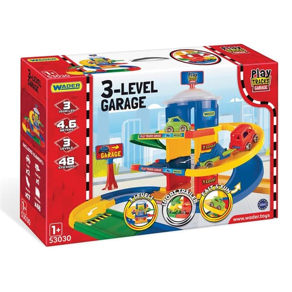 Leikkiratojen autotalli 3 tasoa