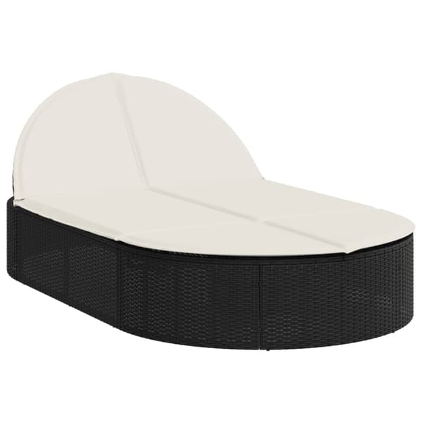 vidaXL dobbelt dagseng med hynder, sort, polyrattan