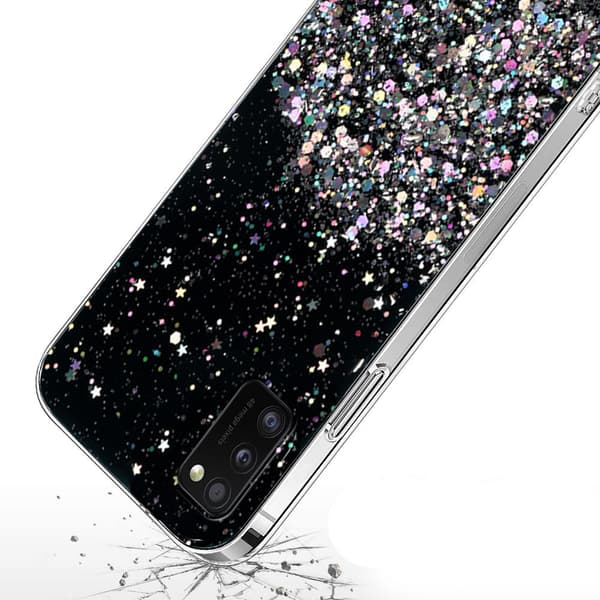 Samsung Galaxy A41 cover, glitrende, sort