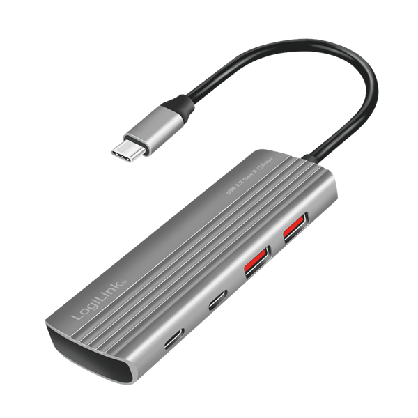 Hubb USB-C 3.2 Gen2 10Gb/s 4x USB PD 100W LogiLink grå 2xUSB-A 2xUSB-C