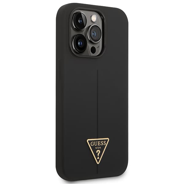 Guess Silikone Trekantet Logo Etui til iPhone 14 Pro Max, Sort