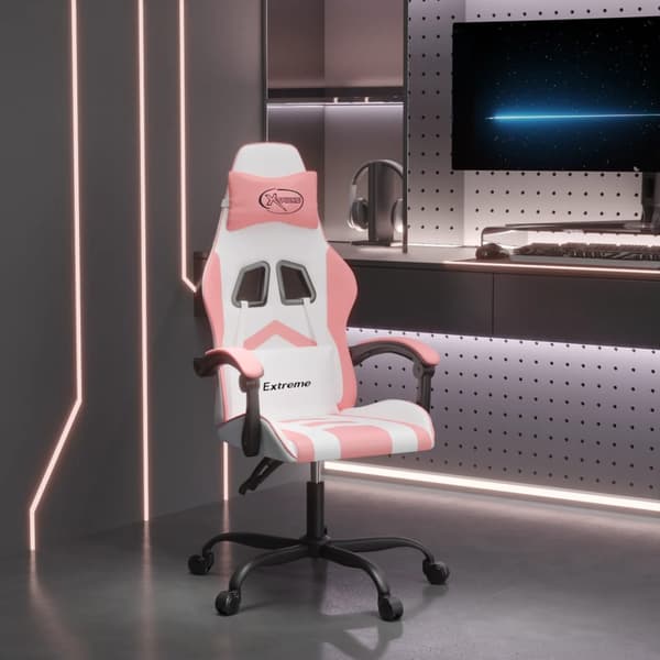 vidaXL Snurrstol för spel, vit och rosa, konstläder