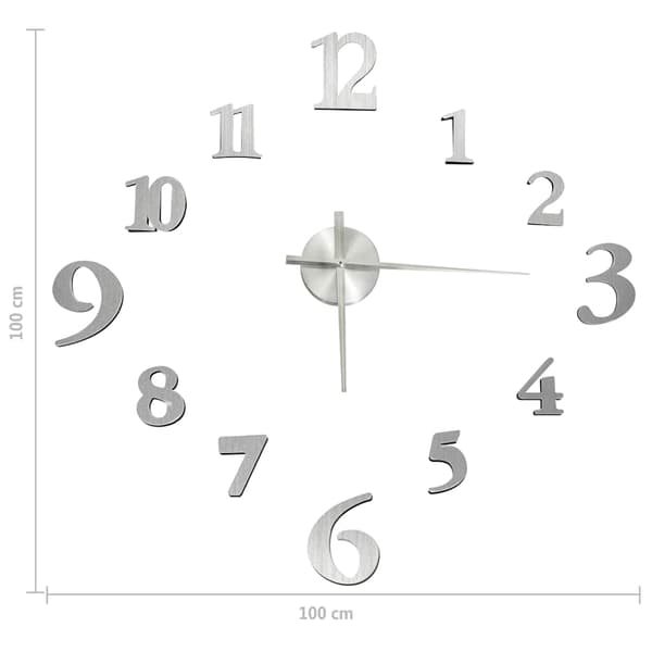 vidaXL 3D-väggklocka, modern design, silver, 100 cm, XXL