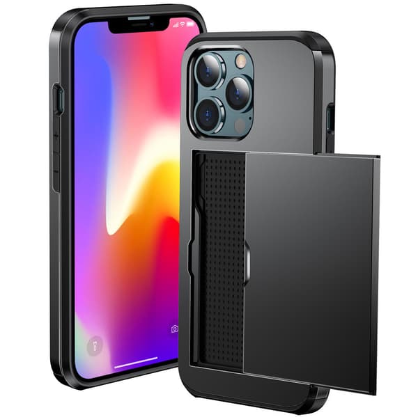 iPhone 12/12 Pro cover, glidende kortholder, sort