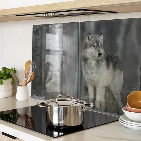 Dekorative glasplader til snacks, grå ulv, 2x40x52 cm