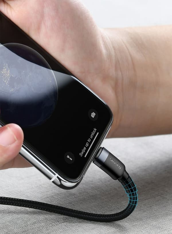 Holdbart nylonkabel USB-C PD iPhone Lightning 18W QC3.0 1m Sort-Grå