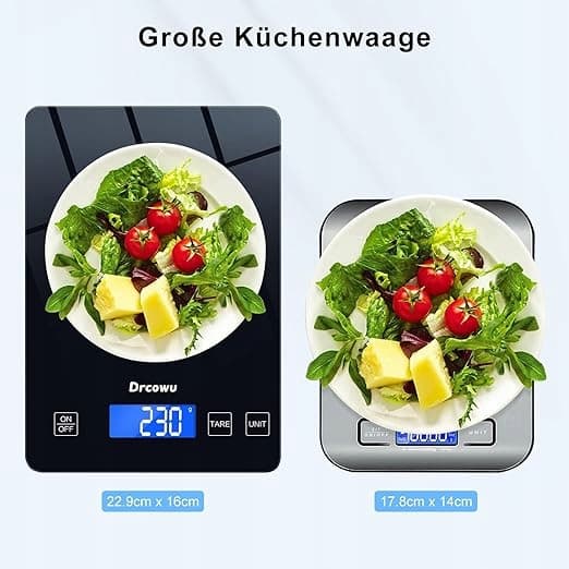 Drcowu digital køkkenvægt med LCD-display, glas, sort