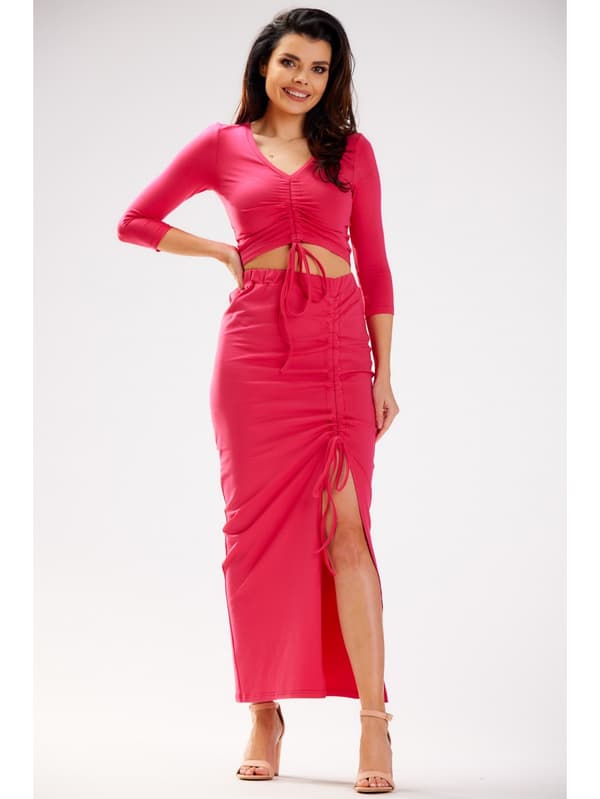 Maxinederdel i bomuld, fuchsia S