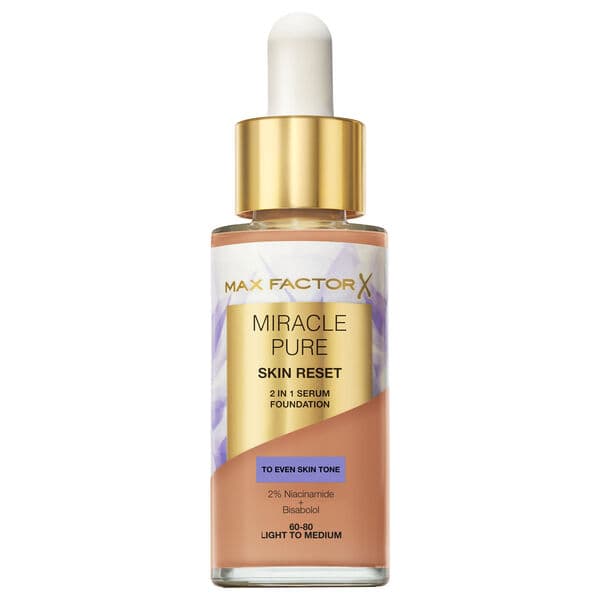 Max Factor Miracle Pure Vegan Foundation med ansigtsserum - 60-80 lys til medium 30ml