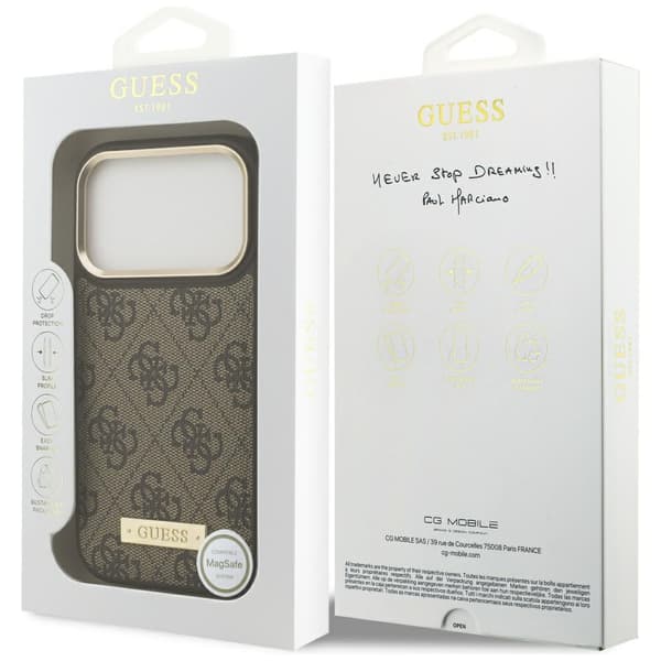 Guess 4G Logo Plate MagSafe-etui til iPhone 17 Pro brunt