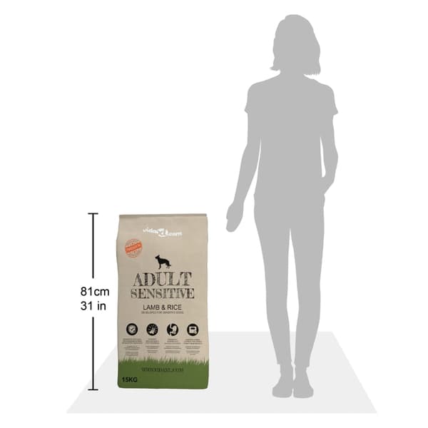 vidaXL Torrfoder för hundar, Adult Sensitive Lamm & Ris, 15 kg