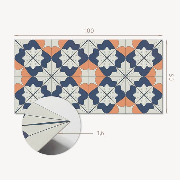 Selvklæbende vinyltrykt panel 100x50 cm geometrisk blomstermønster