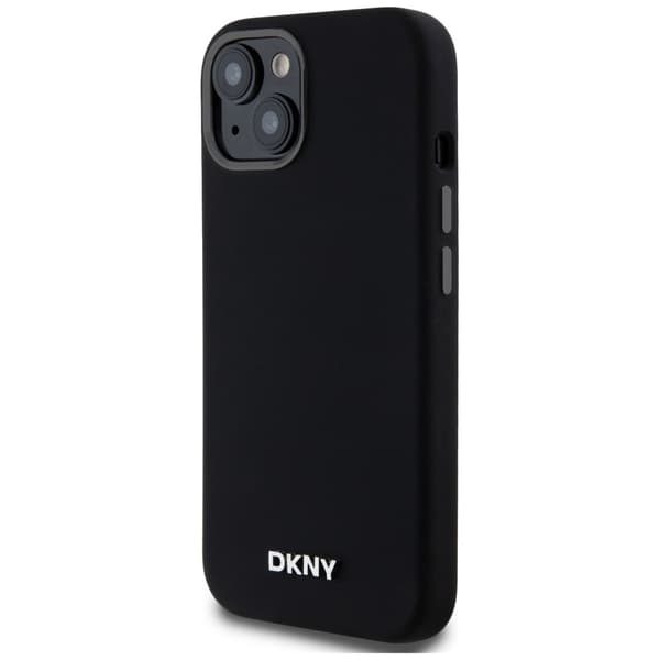 DKNY Silikone Lille Metal Logo MagSafe-etui til iPhone 14, Sort