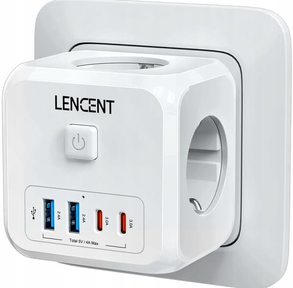 LENCENT PA037EU-2A2C strømskinne 7 stikkontakter inklusive 2x USB A, 2x USB C