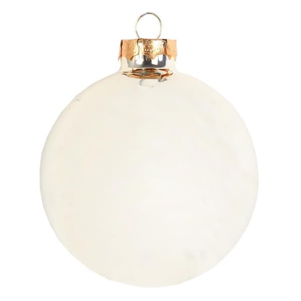 Set med 6 eleganta krämfärgade glaskulor med silverglitter 8 cm