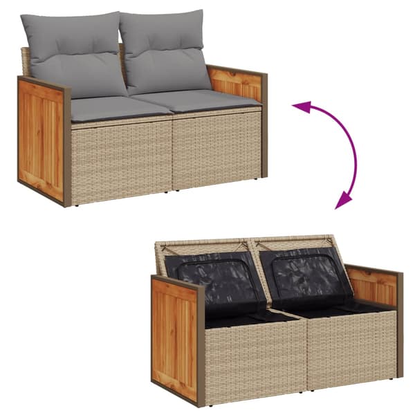 vidaXL Trädgårdssoffa med kuddar, 2-sits, beige, polyrotting