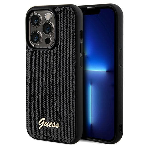 Guess Sequin Script Metal Cover til iPhone 14 Pro Max, Sort