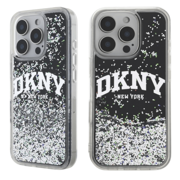 DKNY Liquid Glitter Arch Logo-cover til iPhone 16 Pro, sort