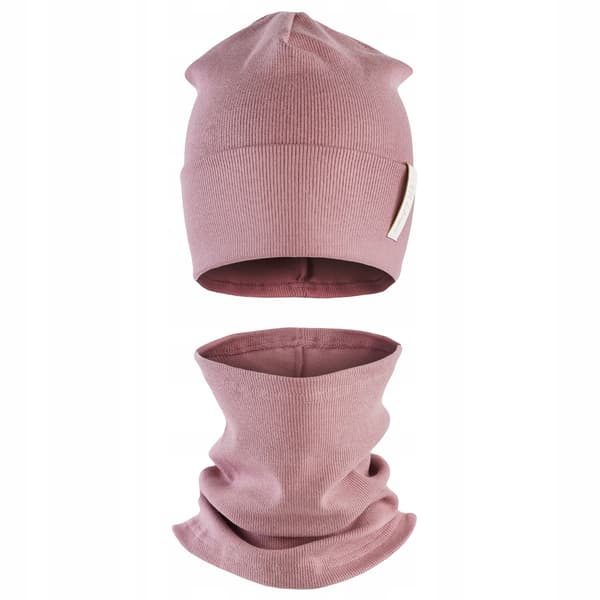 Vårmössa för flickor med halsduk SET, smutsrosa TK 52 cm