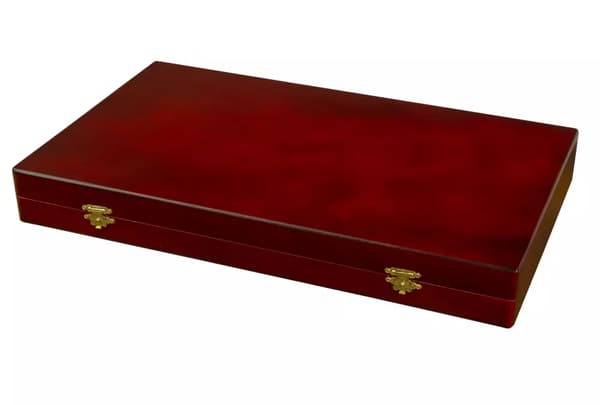 Backgammon i trä 48x48 cm stor elegant låda + bönder